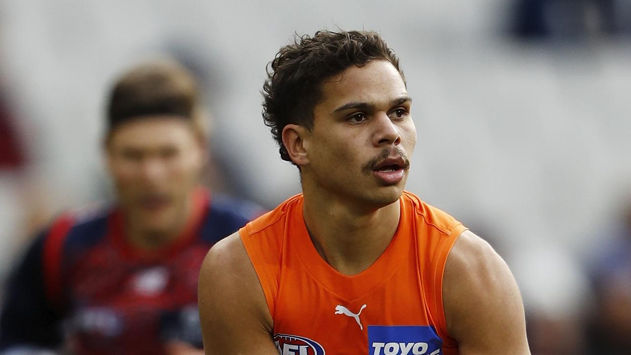 MELBOURNE, AUSTRALIA - JULY 03: Bobby Hill of the Giants looks on during the 2021 AFL Round 16 match between the Melbourne Demons and the GWS Giants at the Melbourne Cricket Ground on July 3, 2021 in Melbourne, Australia. (Photo by Dylan Burns/AFL Photos via Getty Images)