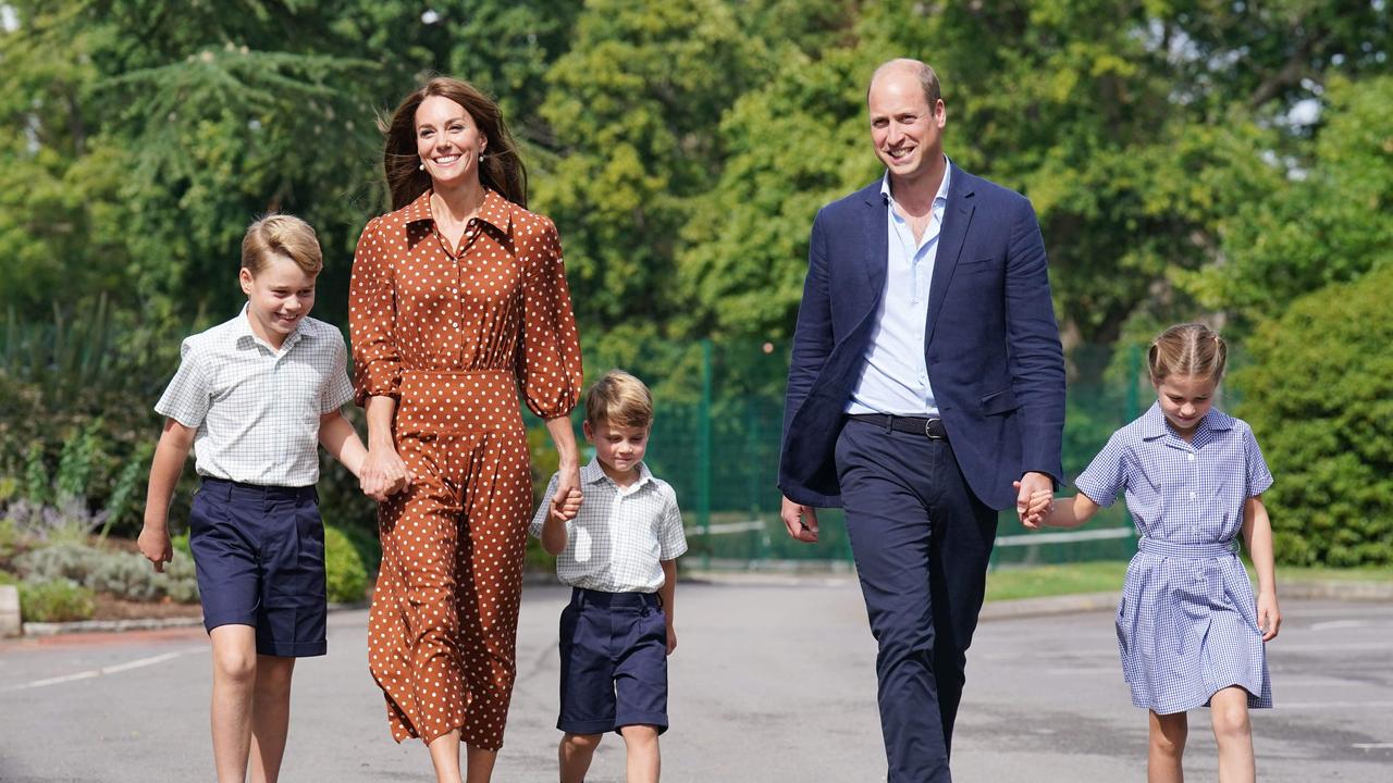 William and Kate with their three children — George, Charlotte and Louis. Picture: Jonathan Brady / Pool / AFP