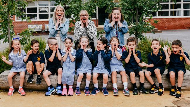 Caulfield South Primary prep teachers Clare Tyers, Penelope Townley and Luisa Scarmozzino will have their hands full when five sets of twins start at the school this week.