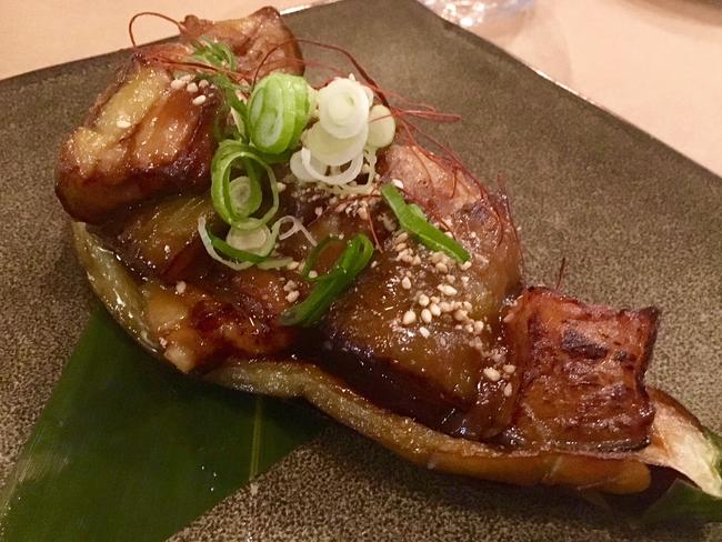 Grilled eggplant with sweet miso. Picture: Supplied