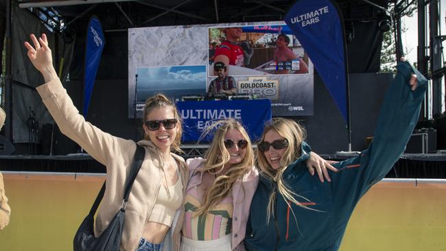 Hannah Archer, Dune Costes and Zita Van Der Splinter at the Gold Coast Pro, Burleigh Heads. Picture: Glenn Campbell