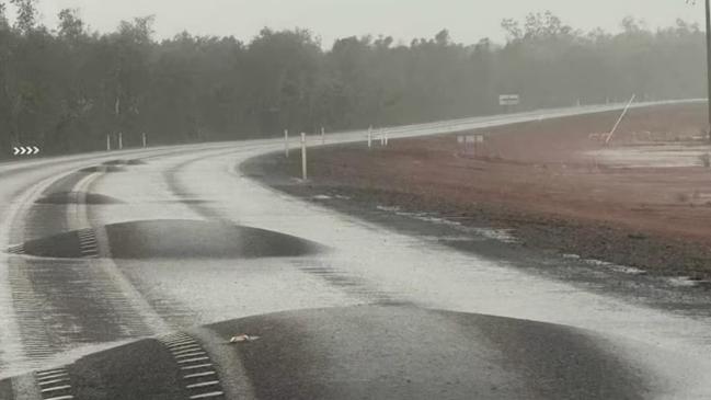 Road damage caused by tropical cyclone Megan. Picture: Bureau of Meteorology / Facebook