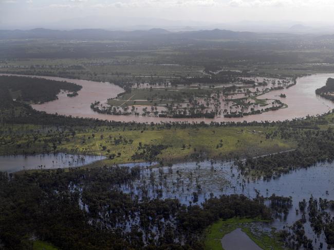 The swollen Fitzroy River continues to rise outside Rockhampton. Picture: AAP Image/Dan Peled