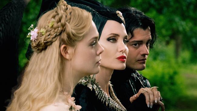 Elle Fanning, Angelina Jolie and Sam Riley in Maleficent: Mistress of Evil. Picture: Disney