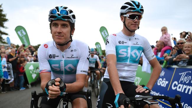 Britain's Chris Froome (R) and Geraint Thomas (L) of Team Sky.