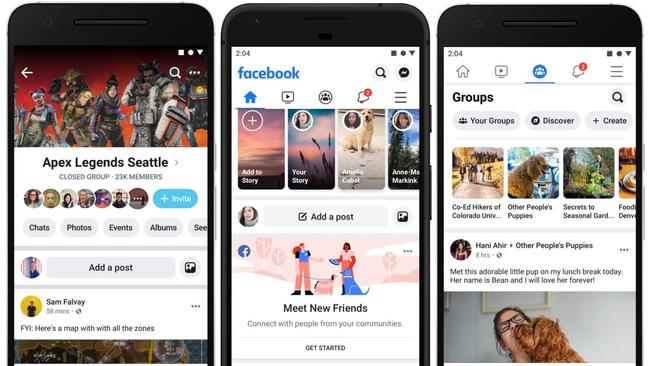 Facebook’s refreshed mobile app design eliminates the longtime blue banner. Picture: Supplied