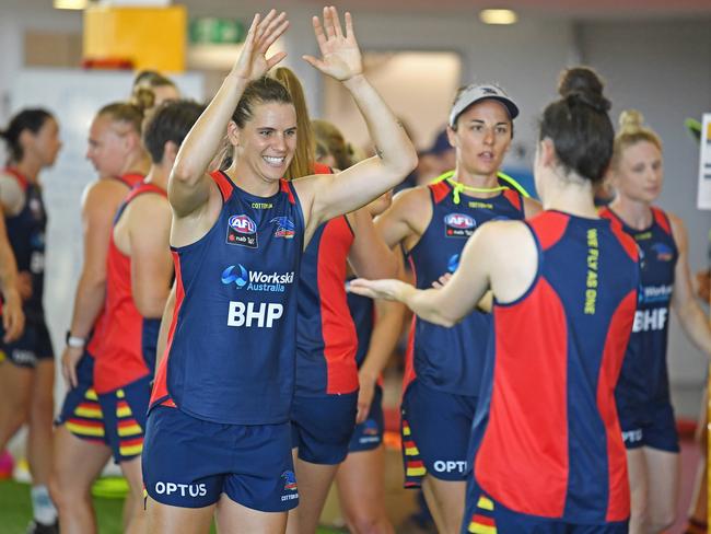 Chelsea Randall is pictured at day one of Crows AFLW pre-season training as the team prepares to mount its premiership defence. Picture: Tom Huntley