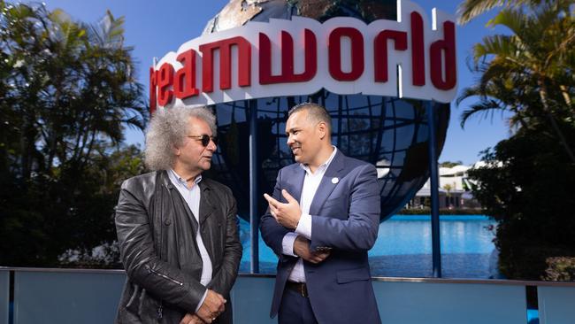 Dr Gary Weiss and Dreamworld’s chief executive, Greg Yong, have big plans for the theme park after the 2016 tragedy and Covid lockdowns. Picture: David Kelly