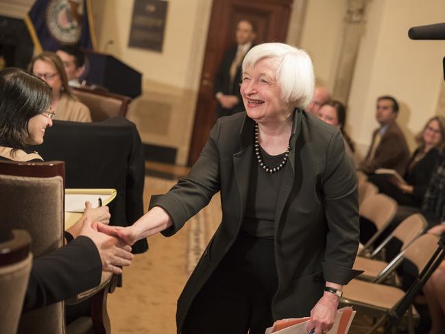 WASHINGTON, DC - JANUARY 12: Federal Reserve Chairwoman Janet Yellen greets educators at the Federal Reserve Board Building January 12, 2017 in Washington, DC. Yellen spoke about ways educators can teach about the role of the Federal Reserve. Aaron P. Bernstein/Getty Images/AFP == FOR NEWSPAPERS, INTERNET, TELCOS & TELEVISION USE ONLY ==