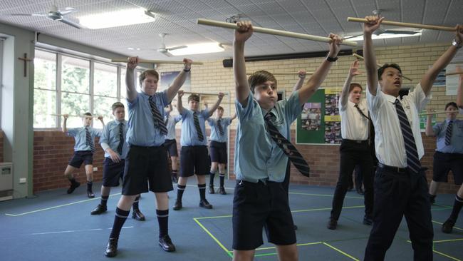 The cast of St Mary's College's production of Lord of the Flies rehearse a scene ahead of performances in June.