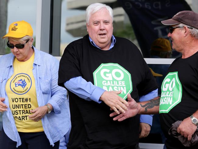 Clive Palmer before the Pro-Adani protest in Jubilee Park, Mackay on Saturday April 27, 2019. Picture: AAP/Steve Pohlner