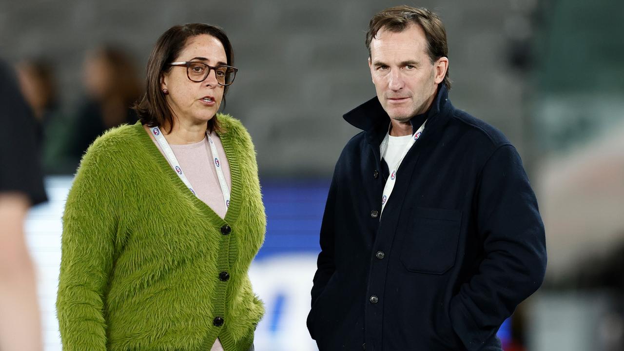 AFLW boss Nicole Livingstone and acting AFL chief executive Andrew Dillon. Picture: Michael Willson/AFL Photos