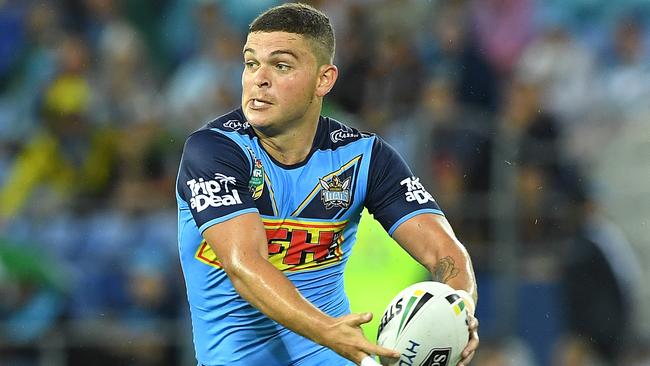 Ashley Taylor of the Titans during the Round 1 NRL match between the Gold Coast Titans and the Canberra Raiders at Cbus Super Stadium in Robina on the Gold Coast, Sunday, March 11, 2018. (AAP Image/Dave Hunt) NO ARCHIVING, EDITORIAL USE ONLY