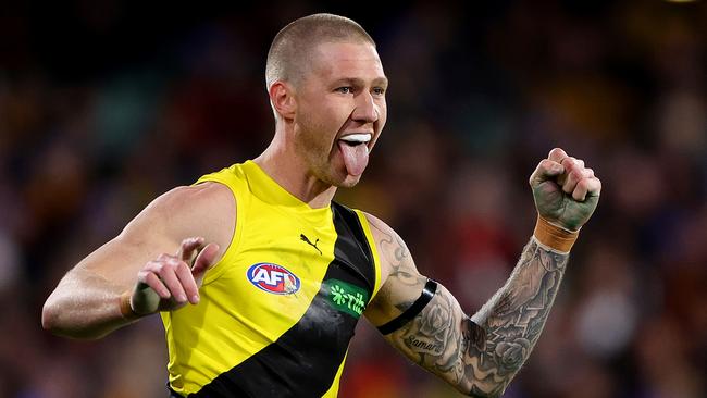 Richmond star Nathan Broad could be celebrating again after his horse Dyer goes around on Saturday. Picture: AFL Photos via Getty Images.