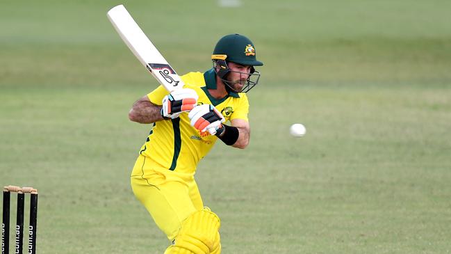 Glenn Maxwell watches the ball closely during a World Cup warm-up match. Picture: Getty