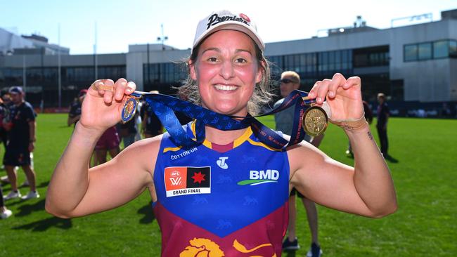 Breanna Koenen poses with the best on ground medal following the AFLW Grand Final match between North Melbourne Tasmania Kangaroos and Brisbane Lions at Ikon Park, on December 03, 2023, in Melbourne, Australia. (Photo by Morgan Hancock/AFL Photos)