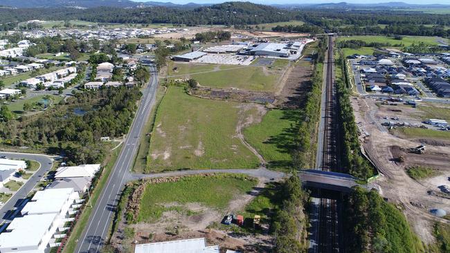 The block of land south of the Pimpama City Shopping Centre where the station will be built. Picture Glenn Hampson