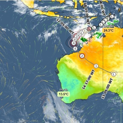 The warning zone in the north of WA. Picture: Weatherzone