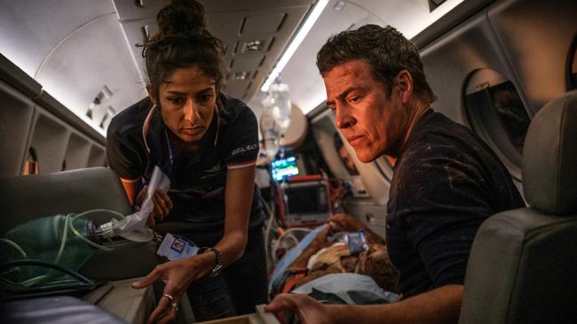 Emma Harvie and Steve Peacocke in a scene from RFDS. Picture: Channel Seven