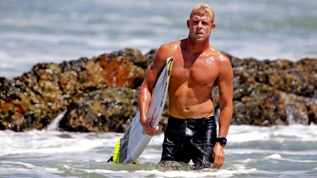 Mick Fanning after a surf on his supposed day off surfing. Pics Tim Marsden