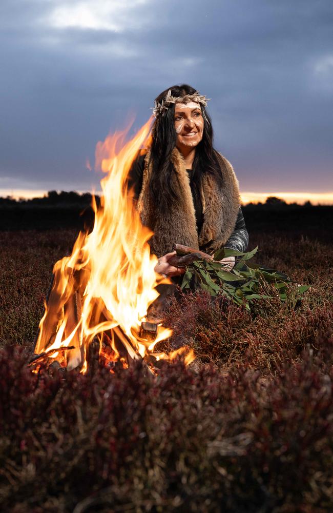 Wadawurrung woman Corrina Eccles keeps the fire burning. Picture: Brad Fleet