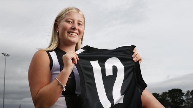 Peyton with the number 12 guernsey her uncle last wore.  Peyton Webster 15 will play for Claremont Football Club u/18's this season wearing her Uncle Brent Webster's former guernsey number returning the number from retirement.  Brent 'nipper' Webster is a former club captain and played at the club until a spinal injury ended his football playing career.  Picture: Nikki Davis-Jones