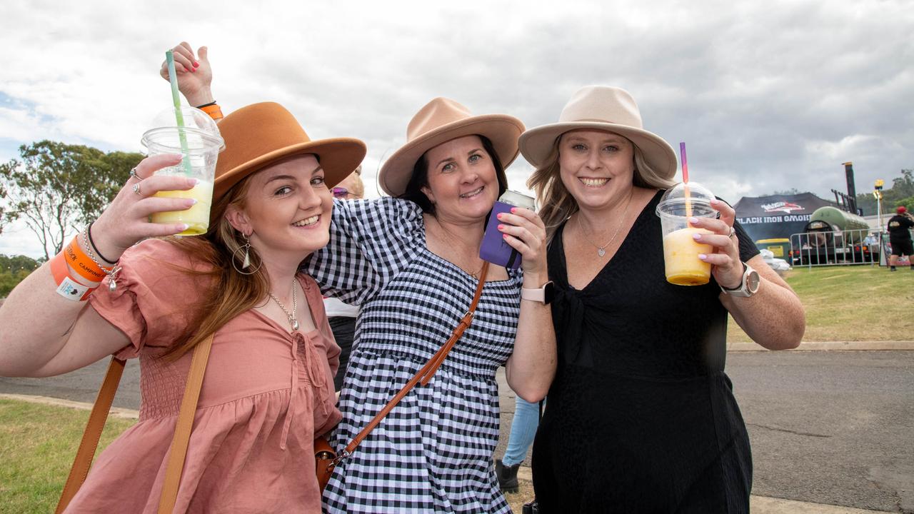 Neve Petherbridge (left) with Josie Petherbridge and Kirby Creighton at Meatstock - Music, Barbecue and Camping Festival at Toowoomba Showgrounds.Friday March 8, 2024 Picture: Bev Lacey