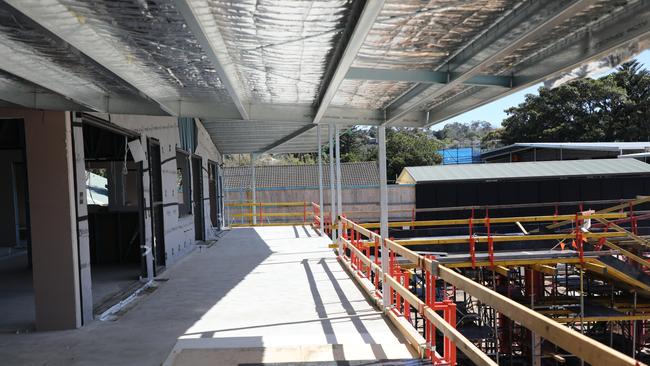 A covered balcony where the children will have space for outdoor learning at the new Curl Curl North Public School build. Picture: Jonathan Ford (ADCO Construction).