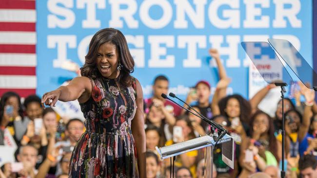 Michelle campaigning for Democratic presidential candidate Hillary Clinton in 2016.