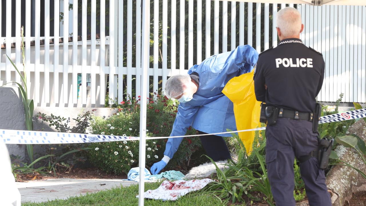 Police outside a home on Florence St at Nundah where a man was shot during a break-in. Picture: David Clark