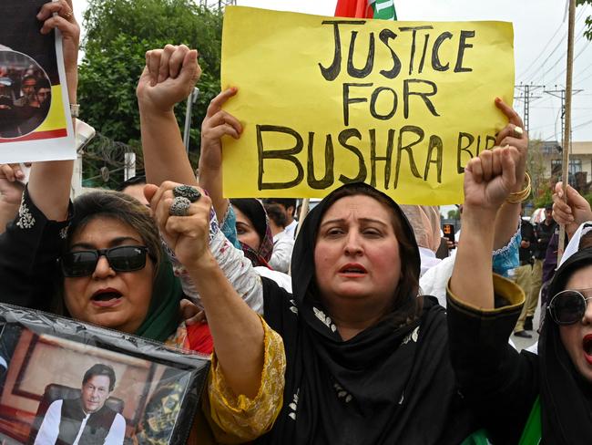 Supporters of former Pakistan's Prime Minister Imran Khan take part in a protest rally for his release, in Peshawar, earlier this year. Picture: AFP