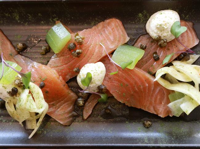 Dill and gin cured salmon at The Alliance Hotel, Spring Hill, Saturday July 20, 2019. The Hotel is one of the best for pub grub on a Sunday. (AAP/Image Sarah Marshall)