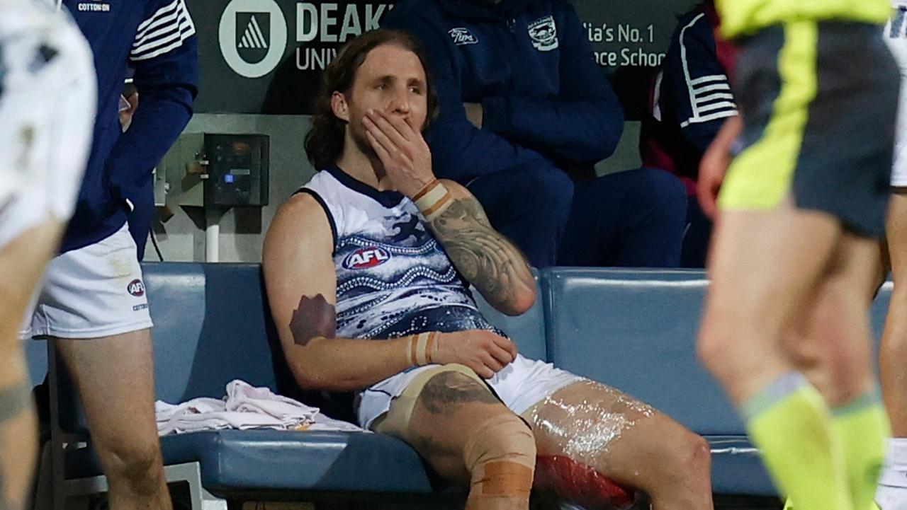 Zach Tuohy is in a race against the clock to be fit for Geelong’s qualifying final. Picture: Michael Willson/AFL Photos via Getty Images