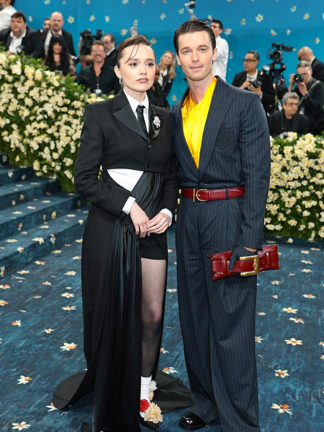 Aimee Lou Wood and Patrick Schwarzenegger attend the 2025 Met Gala Celebrating 