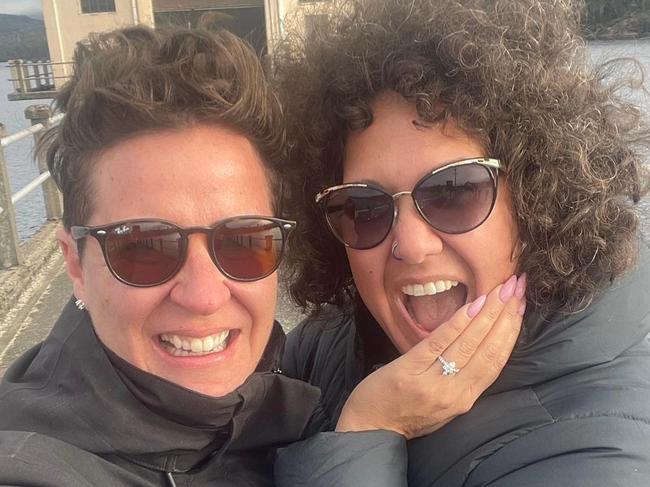 Casey Donovan (right) has become engaged to her partner Renee Sharples (left). Picture: Instagramhttps://www.instagram.com/p/C8vcZlIPKUv/?hl=en&img_index=2