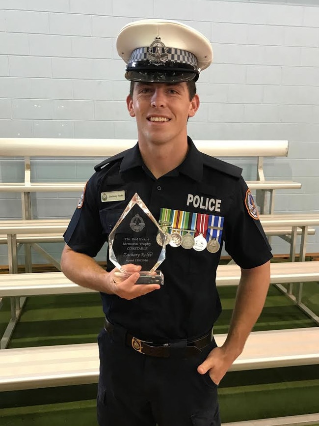 Constable Zachary Rolfe being presented a bravery award from his time as an NT Police officer.