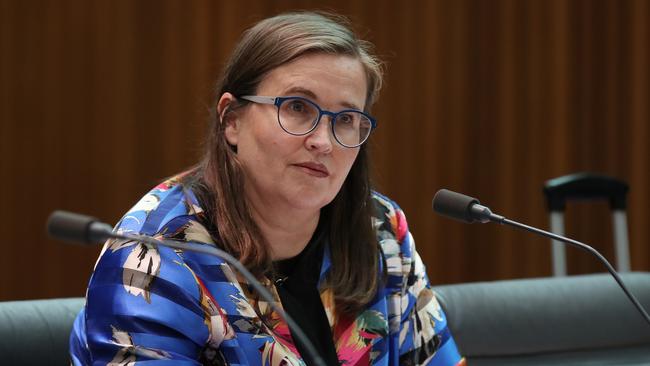 Sex Discrimination Commissioner Kate Jenkins appearing at a Senate Estimates hearing at Parliament House in Canberra. Picture: Kym Smith