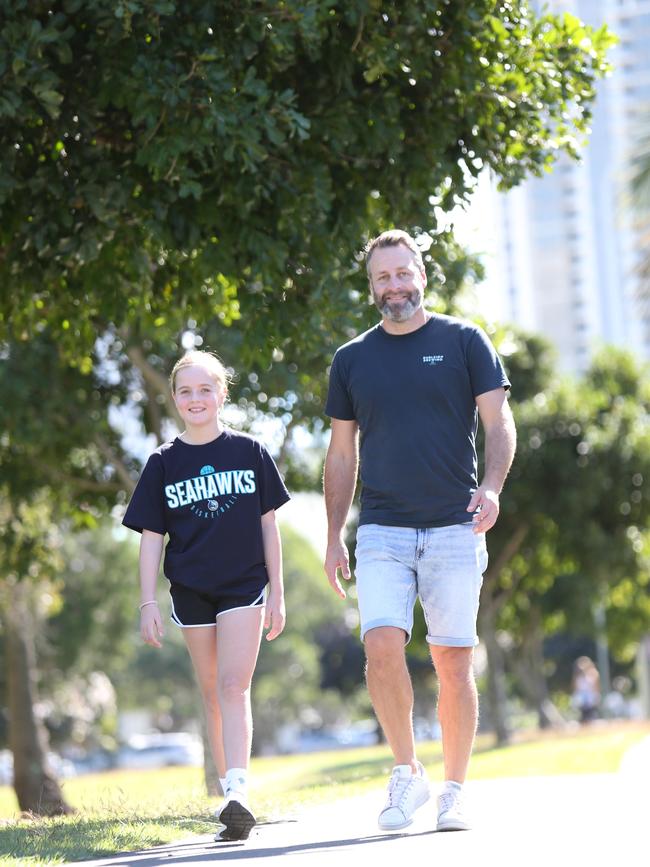 Pictured in Southport, Nick Lowien and his Daughter Peyton Lowien age 10 who lives with diabetes and is gaining quite the following on instagram as she documents her journey with the disease to more than 1.2K followers. Pic Mike Batterham