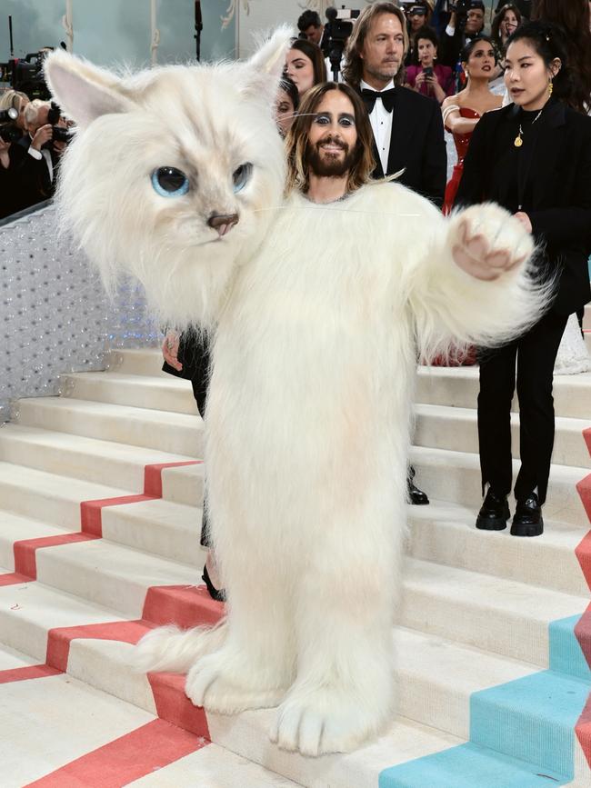 Actor Jared Leto as Choupette at the Karl Lagerfeld: A Line of Beauty 2023 Met Gala in New York. Picture: Getty Images