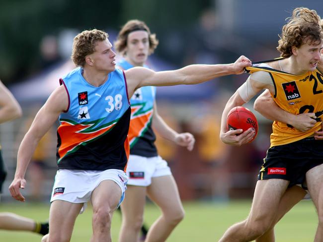 Jed Walter playing for the Allies during the U18 AFL Boys Championship match between the Allies and Western Australia at Thebarton Oval on July 09, 2022 in Adelaide, Australia. (Photo by Kelly Barnes/AFL Photos/via Getty Images)