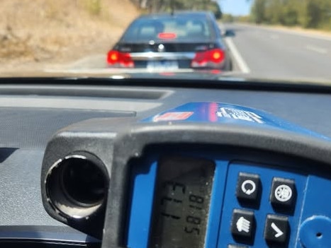 Police conducting speed detection duties on the South Eastern Freeway detected the Holden sedan travelling at 173km/h in a 110km/h speed zone. Picture: SA Police