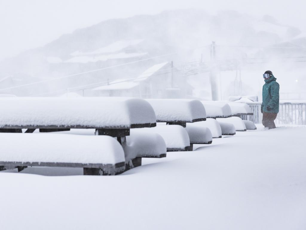 The first day of winter at Mt Hotham saw massive snow dumps, with conditions expected to continue as the ski season kicks off. Picture: NCA NewsWire/Dylan Robinson