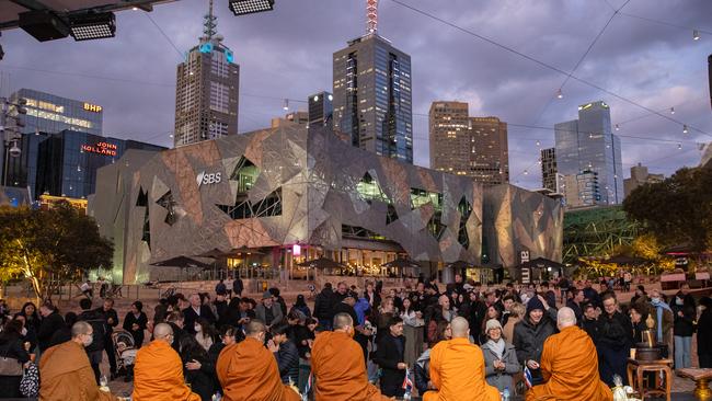 Vigil for Thai childcare massacre held at Federation Square. Picture: Jason Edwards