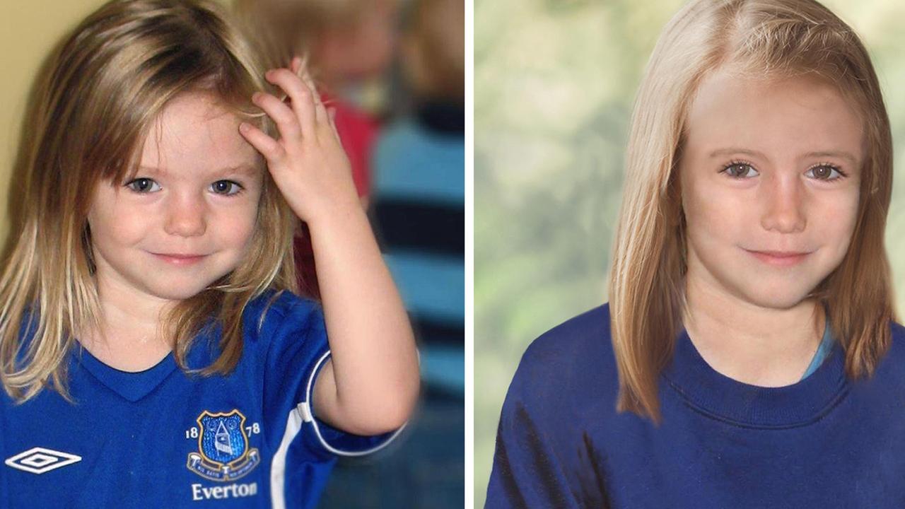 Maddie as she looked when she disappeared, left, and a computer generated age progression image of the missing child as she might look now. Picture: AP Photo/PA, Metropolitan Police, Teri Blythe 