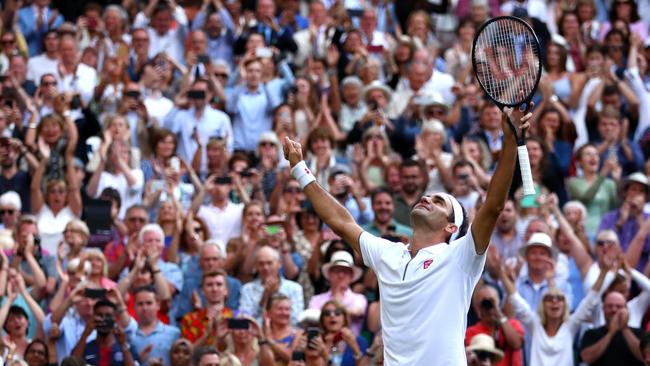 Roger Federer wins the Men's Singles semi-final in 2019. Picture: Getty Images.