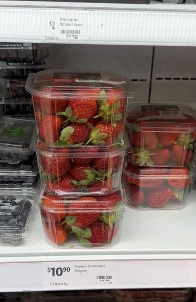 Aussies are furious over the price of premium strawberries at Coles item. Picture: TikTok