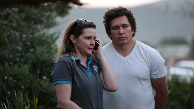 Mum Prue Bowman and step dad Jason Bowman at the scene. Picture: Adam Ward