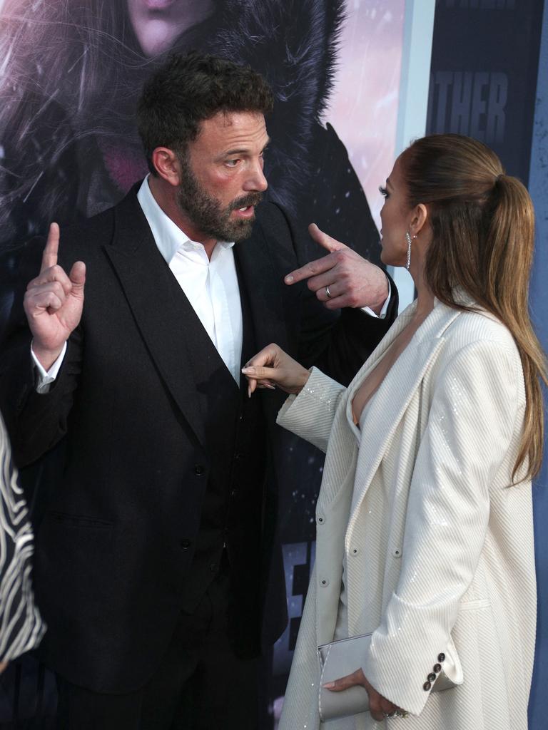 A lip reader has revealed what Jennifer Lopez and Ben Affleck were talking about during their tense exchange. Picture: Jen Lowery / MEGA