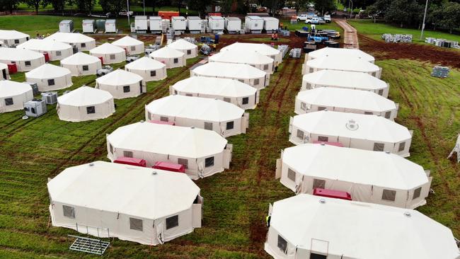 A tent city was set up at on the Wollongbar TAFE grounds to house the hundreds of fire service personnel who will be arriving to help with the massive clean up. Picture: Toby Zerna