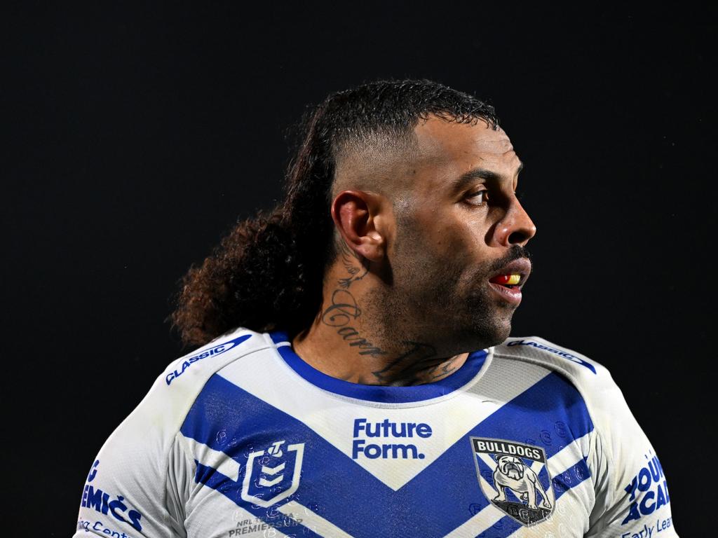 AUCKLAND, NEW ZEALAND – AUGUST 23: Josh Addo-Carr of the Bulldogs looks on during the round 25 NRL match between New Zealand Warriors and Brisbane Broncos at Shaun Johnson Stadium, on August 23, 2024, in Auckland, New Zealand. (Photo by Hannah Peters/Getty Images)